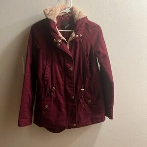 Collection B Burgundy Utility Jacket with Faux Fur Trim